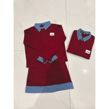 Set Đôi Nữ Áo và Chân Váy Đỏ Đô Tay Dài Nỉ ấm Đông Xuân Caro Xanh Dương - Forever Couple
