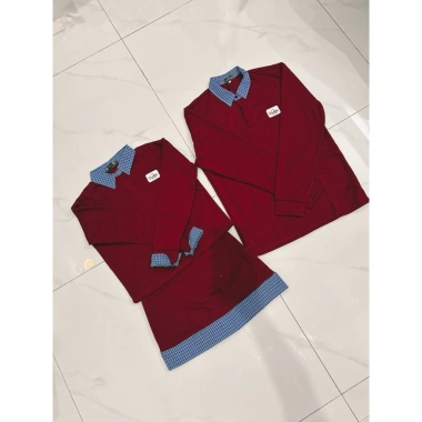 Set Đôi Nữ Áo và Chân Váy Đỏ Đô Tay Dài Nỉ ấm Đông Xuân Caro Xanh Dương - Forever Couple