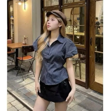 Set Đôi Sơmi Nam Nữ Thắt Eo Sau Lưng Sọc Xanh Than Cotton Linen Siêu Dễ Thương 142.000 VND