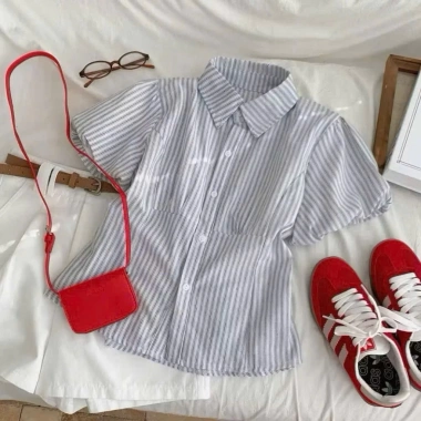 Set Đôi Sơmi Nam Nữ Thắt Eo Sau Lưng Sọc Xanh Than Cotton Linen Siêu Dễ Thương 142.000 VND