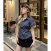 Set đôi sơmi nam và áo nữ thắt dây lưng tay phồng sọc xanh thẫm - Bigsize 90kg - Giá 160.000₫ 4