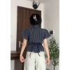Set đôi sơmi nam và áo nữ thắt dây lưng tay phồng sọc xanh thẫm - Bigsize 90kg - Giá 160.000₫ 6