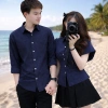 Set đôi sơmi nam và áo nữ thắt dây lưng tay phồng sọc xanh thẫm - Bigsize 90kg - Giá 160.000₫ 9