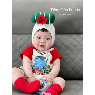 SET ikii Bodysuit + Nón Bánh Tét cho bé - Trang phục Tết giá chỉ 159.000 VNĐ 4