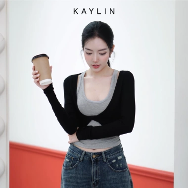 Set KAYLIN 2 áo xoắn eo và áo ba lỗ, thun co giãn, cá tính - 330.000₫