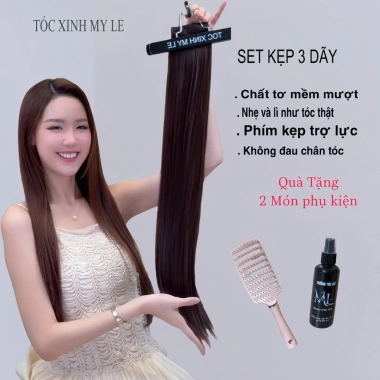 Sét kẹp 3 dãy tóc tơ nhân tạo nhập khẩu - mềm mượt, lỳ tự nhiên, chỉ 435k