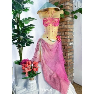 Set khăn quấn đi biển áo hạt cườm - Tặng dây chuyền vỏ sò & 2 kẹp hoa