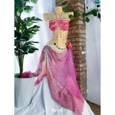 Set khăn quấn đi biển áo hạt cườm - Tặng dây chuyền vỏ sò & 2 kẹp hoa 2 Set khăn quấn đi biển áo hạt cườm - Tặng dây chuyền vỏ sò & 2 kẹp hoa 2