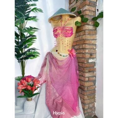 Set khăn quấn đi biển áo hạt cườm - Tặng dây chuyền vỏ sò & 2 kẹp hoa