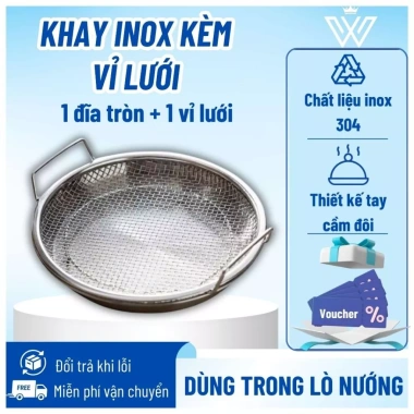 Set Khay và Đĩa Vỉ Lưới Lọc Dầu INOX 304 Cao Cấp - Đựng Ráo Dầu Chiên Rán