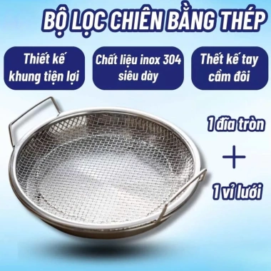 Set Khay và Đĩa Vỉ Lưới Lọc Dầu INOX 304 Cao Cấp - Đựng Ráo Dầu Chiên Rán