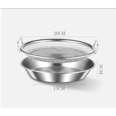 Set Khay và Đĩa Vỉ Lưới Lọc Dầu INOX 304 Cao Cấp - Đựng Ráo Dầu Chiên Rán