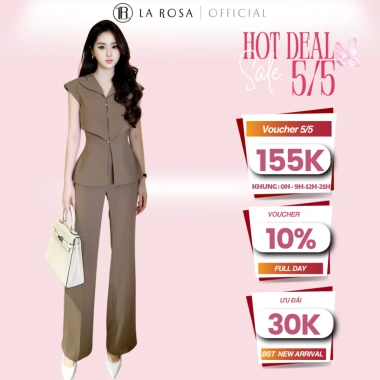 Set La Rosa S873 Áo Cổ V + Quần Ống Đứng Lịch, Dành cho Công Sở & Dự Tiệc - 401.176₫