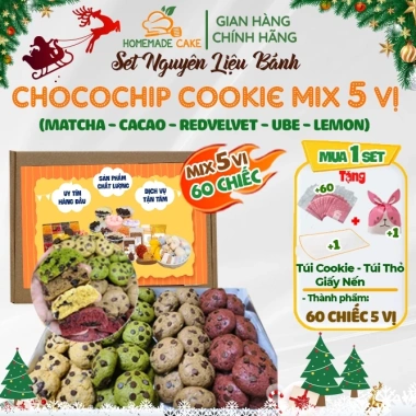 Set làm bánh Chocochip Cookie 60 chiếc - Mix 5 vị Socola Chip HomemadeCake, giá 47.500₫