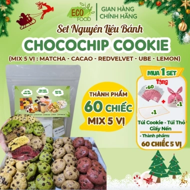 Set làm bánh Chocochip Cookie Mix 3 vị 60 chiếc - Socola Chip EcoFood chỉ 47.5k