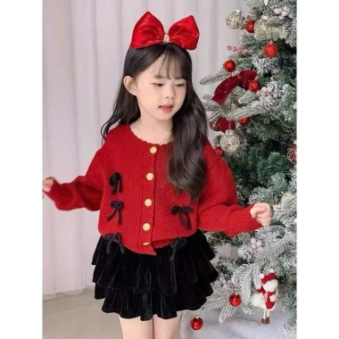 Sét len bé gái Miu Kids 12-38kg - Len dệt kim mềm mịn, đính nơ & váy sang chảnh Tết Noel, giảm còn 269k 3