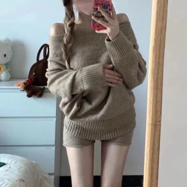 Set len nữ trễ vai màu be và quần short ôm gợi cảm, giảm giá 235k, chỉ 298k 7