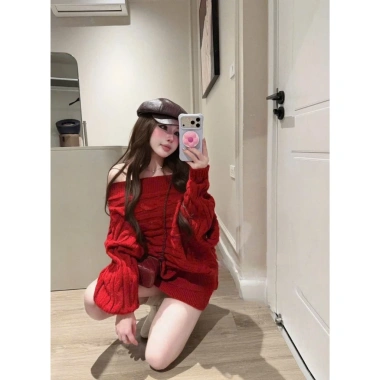 Set len trễ vai đỏ Quảng Châu, xinh tết, giá 600k - nữ sang chảnh thu đông 5 Set len trễ vai đỏ Quảng Châu, xinh tết, giá 600k - nữ sang chảnh thu đông 5