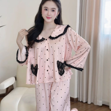 Set lụa mặc nhà áo tay loe fom suông rộng ren 2 dạng ngắn dài giá ưu đãi 136k 2