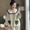 Set lụa mặc nhà áo tay loe fom suông rộng ren 2 dạng ngắn dài giá ưu đãi 136k 3