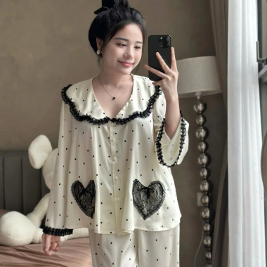 Set lụa mặc nhà áo tay loe fom suông rộng ren 2 dạng ngắn dài giá ưu đãi 136k 3
