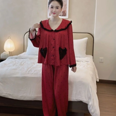 Set lụa mặc nhà áo tay loe fom suông rộng ren 2 dạng ngắn dài giá ưu đãi 136k 9