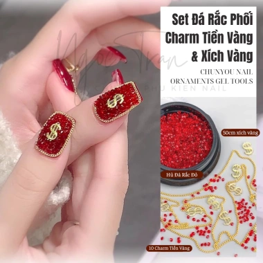 Set Mẫu Tết 2.025 Hot - Hủ Đá, Rắc Phối, Charm Tiền Vàng và Xích Vàng Trang Trí Móng Tay - Giá chỉ 11.000₫ 8