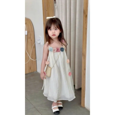 Set Maxi Hoa Bé Gái 2 Dây Hở Lưng Đầm Đi Biển Chất Đũi Mềm Mịn Thoáng Mát 8-35kg Giảm Giá 139k 2