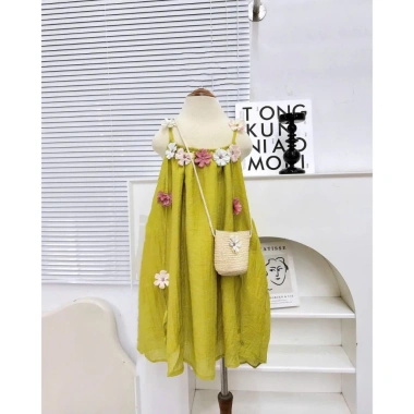 Set Maxi Hoa Bé Gái 2 Dây Hở Lưng Đầm Đi Biển Chất Đũi Mềm Mịn Thoáng Mát 8-35kg Giảm Giá 139k 4