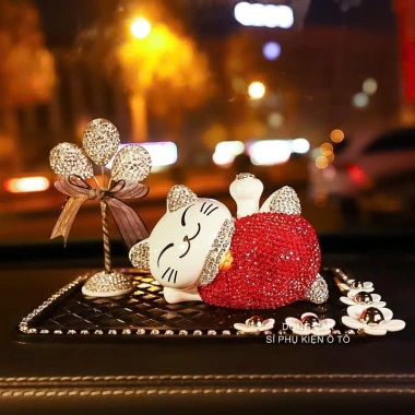 Set mèo tài lộc đính đá bình bóng - Xe hơi may mắn, chỉ 128.000 VND