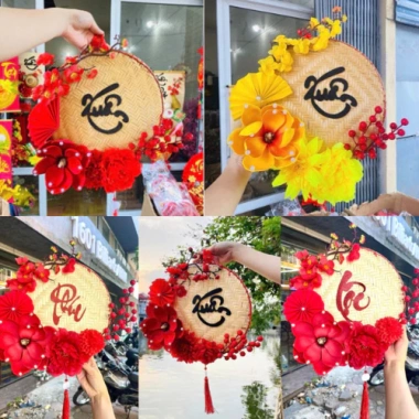 Set Mẹt Trang Trí Decor Tết 2.025 Cổ Truyền Combo Phân Hoa Giả Treo Nhà Cửa Kính Quán Café
