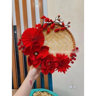 Set Mẹt Trang Trí Decor Tết 2.025 Cổ Truyền Combo Phân Hoa Giả Treo Nhà Cửa Kính Quán Café