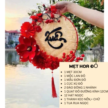 Set Mẹt Trang Trí Decor Tết 2.025 Cổ Truyền Combo Phân Hoa Giả Treo Nhà Cửa Kính Quán Café