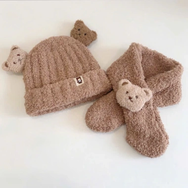 Set mũ len lông + khăn quàng cổ liền gấu đáng yêu, siêu xinh ấm áp, giảm giá tới 18% 4