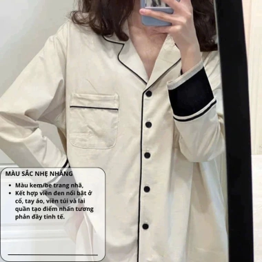 Set ngủ nữ pijama thu đông dài tay cotton mềm mại đen trắng BADAYO TC407 - Thoải mái nhà 2
