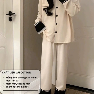 Set ngủ nữ pijama thu đông dài tay cotton mềm mại đen trắng BADAYO TC407 - Thoải mái nhà 3