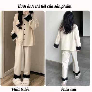Set ngủ nữ pijama thu đông dài tay cotton mềm mại đen trắng BADAYO TC407 - Thoải mái nhà 5