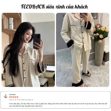 Set ngủ nữ pijama thu đông dài tay cotton mềm mại đen trắng BADAYO TC407 - Thoải mái nhà 9