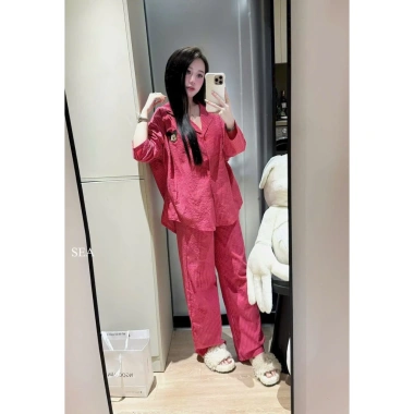 Set ngủ pijama dài tay thu đông Ngọc Ánh chất đũi mềm mịn tiểu thư cao cấp giá 290k