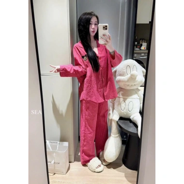 Set ngủ pijama dài tay thu đông Ngọc Ánh chất đũi mềm mịn tiểu thư cao cấp giá 290k