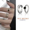 Set nhẫn đá đen retro chéo nữ bạc 925 – Harmony Accessories, giá ưu đãi 485.000 VNĐ
