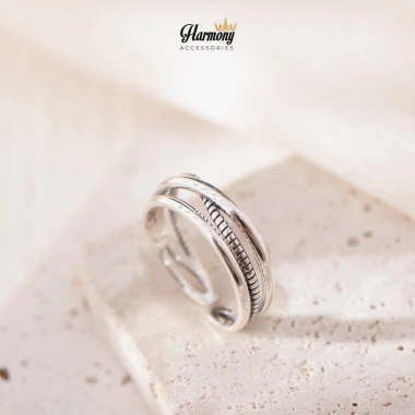Set nhẫn đá đen retro chéo nữ bạc 925 – Harmony Accessories, giá ưu đãi 485.000 VNĐ
