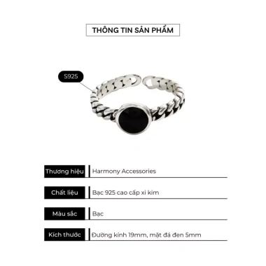 Set nhẫn đá đen retro chéo nữ bạc 925 – Harmony Accessories, giá ưu đãi 485.000 VNĐ