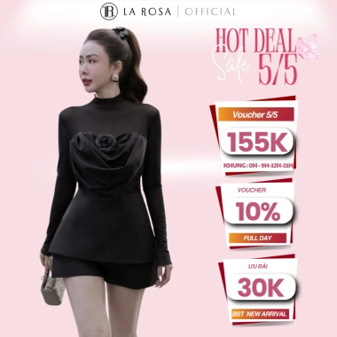 Set Nhún Ngực La Rosa Đính Hoa Lưới Basic S821 – Sang Chảnh Dự Tiệc, Dạo Phố – 780.000₫