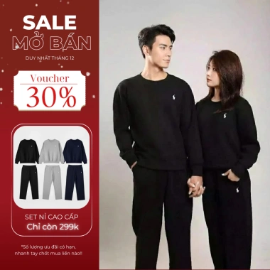Set Nỉ Đôi Nam Nữ ASTRA BRAND Thêu Ngựa – Nỉ Lông Cừu, Sweater & Quần Ống Suông 139k
