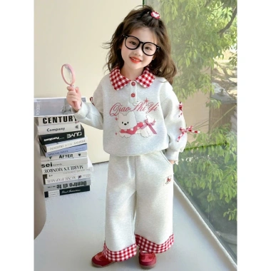 Set nỉ ống xuông áo phối cổ cara họa bé gái - dễ thương, năng động, giảm giá 99.000 VND