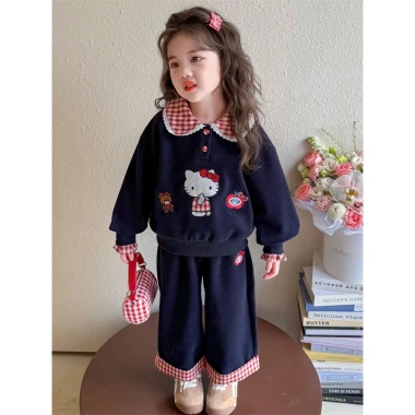 Set nỉ ống xuông áo phối cổ cara họa bé gái - dễ thương, năng động, giảm giá 99.000 VND