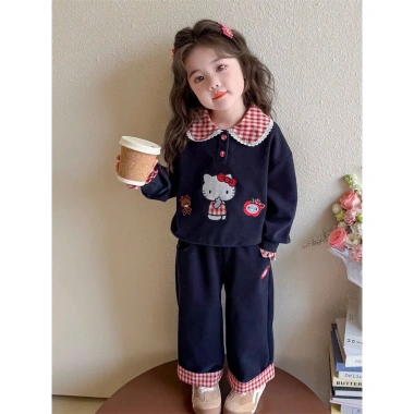 Set nỉ ống xuông áo phối cổ cara họa bé gái - dễ thương, năng động, giảm giá 99.000 VND