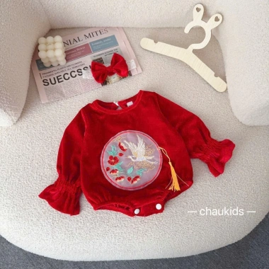 Set Noel Bodysuit Bé Gái Nhung Mềm, Thêu Phượng, Kiểu Tiểu Thư Dễ Thương 169k 5