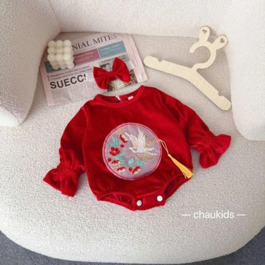 Set Noel Bodysuit Bé Gái Nhung Mềm, Thêu Phượng, Kiểu Tiểu Thư Dễ Thương 169k 6